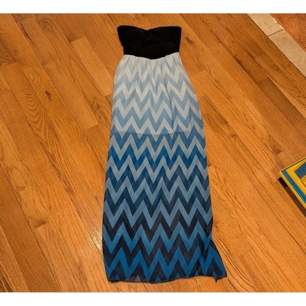 Coastal‎ Beach Strapless Chevron Black Blue Maxi Dress Resortcore - Speechless 3